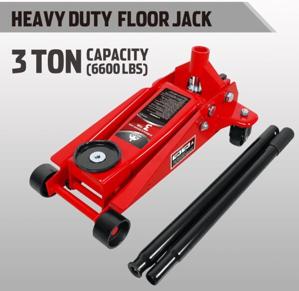 8b4249257d044294a0e319e11b43c87c 3 Ton Low Profile, Aluminum and Steel Racing Floor Jack with Dual Pistons Quick Lift Pump for Sport Utility Vehicle, Lifting Range 3-15/16′′ min to 18-5/16′′ max, Red