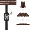 15 ft Large Patio Umbrella with Solar Lights Double-Sided Outdoor Rectangle Market Umbrellas with 36 LED Lights/Base Included/Easy Crank for Patio Garden Yard Pool Lawn, Brown