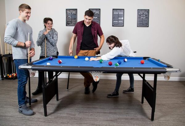 8c151a71d279452aa296bcc64686520f Hathaway Fairmont 6 Ft Portable Pool Table, Adults Folding Billiards Tables for Game Room with Easy Foldable Storage, Includes Full Set of Billiard Balls, Cues, Chalk & Brush