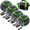 Car Tie Down Straps for Trailers with Flat Hooks (4-Pack) – 2 Inch x 8 Feet (10,000lb Break Strength) – Heavy Duty T-Handle Car Lasso Tire Straps for Trailer & UTV – Black