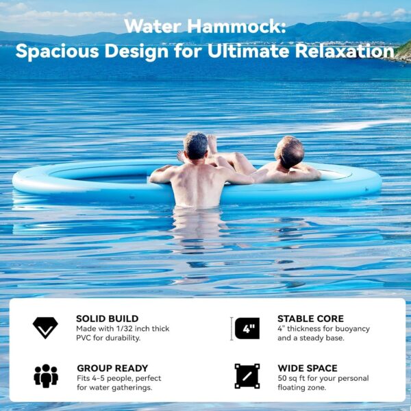 8c6459801a9c4c87b82cc0edc37af2a0 Round Inflatable Floating Dock, Sunchill Float Ring, Hammock Tanning Pool with 4in Woven Fabric, Manual Pump for 1-2 Min Quick Inflate/Deflate, Fits 2-8, Ideal for Lakes, Pools, Oceans