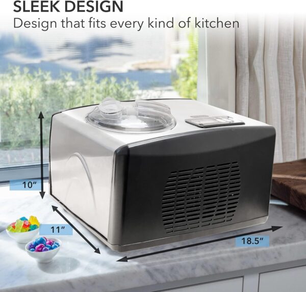 8c673f87e7e44529a0ad6613b0923a8d Automatic Ice Cream Maker, 1.6 Quart, Stainless Steel, Built-in Compressor, LCD Display, Timer, Black/Pink