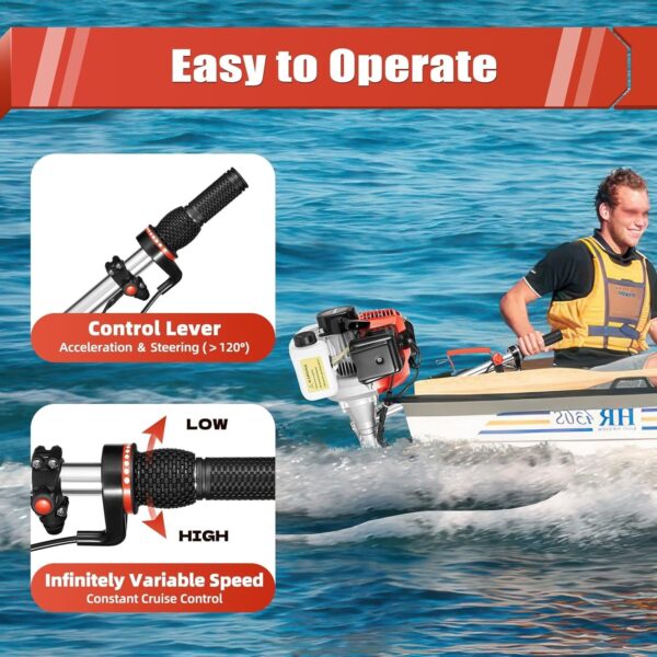 8c70a74308eb4436ab391b5756d4fe34 2.3HP 2 Stroke Outboard Motor, 52cc Marine Boat Motor with Air Cooling System, Manual Pull Start for Fishing Boats Water Motor Tools, CDI Ignition System, 3-Blade Propeller, Anti-Vortex Baffle