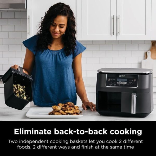 8cfc699eafd04712abe5245d3d69107a DZ401 Foodi 10 Quart 6-in-1 DualZone XL 2-Basket Air Fryer with 2 Independent Frying Baskets, Match Cook & Smart Finish to Roast, Broil, Dehydrate for Quick, Easy Family-Sized Meals, Grey