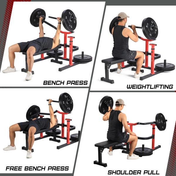 Chest Press Machine, 1050LBS Capacity, Independent Converging Arms, Weight Bench Press with Adjustable Flat Bench for Upper Body Workouts, Red