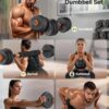 Adjustable Dumbbells, 20/30/40/45/70/90lbs Free Weight Set with Connector, 5 in1 Dumbbells Set Used as Barbell, Kettlebells, Push up Stand, Weight Plate, Fitness Exercises for Home Gym Suitable Men/Women