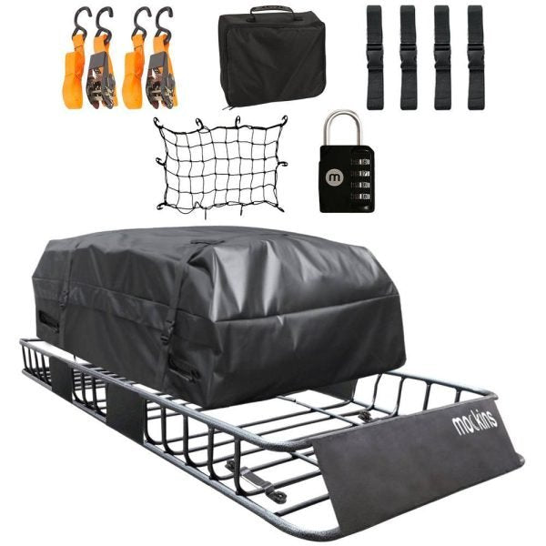 8d6b0d7f5502402ab062d3add864315b Mockins MA-34 250 lb. Roof Rack Basket with 16 CF Roof Bag Roof Rack Cargo Basket Adjusts from 43-64 in. L x 39 in. W x 6 in. H