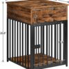 HOOBRO Dog Crate Furniture, Wooden Dog House, Decorative Dog Kennel with Drawer, Indoor Pet Crate End Table for Small Dog, Steel-Tube Puppy Cage, Chew-Proof, Rustic Brown and Black BF01GW03