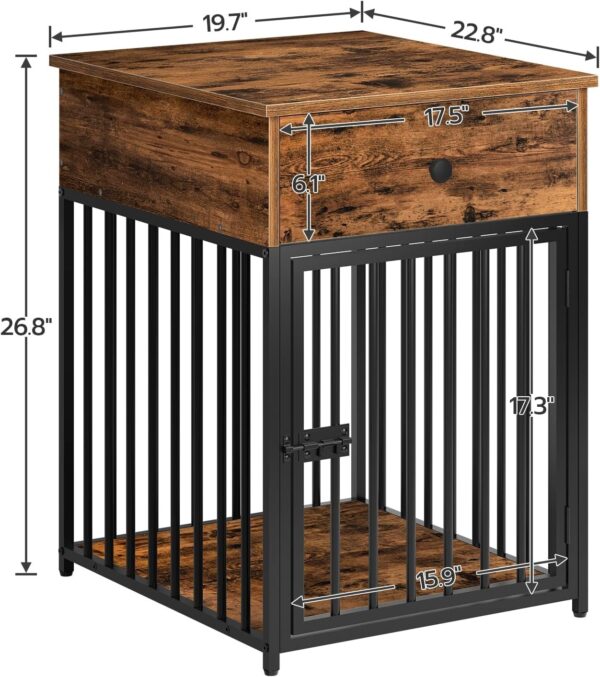 HOOBRO Dog Crate Furniture, Wooden Dog House, Decorative Dog Kennel with Drawer, Indoor Pet Crate End Table for Small Dog, Steel-Tube Puppy Cage, Chew-Proof, Rustic Brown and Black BF01GW03