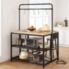 Kitchen Island, Kitchen Island with Storage, Bakers Rack, Island Table for Kitchen, Bakers Rack with Storage, Large Kitchen Island Table, Coffee Bar Table with Shelf,5 Racks,Pear Wood White