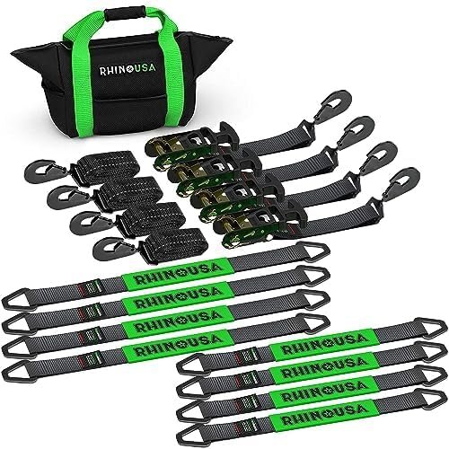 8dcdb5f34c6e4c908e5ad85909ef21c9 Car Tie Down Straps for Trailers with J Hooks (4-Pack) – 2 Inch x 8 Feet (10,000lb Break Strength) – Heavy Duty T-Handle Car Hauler Tire Straps for Trailer & UTV with Axle Straps – Black