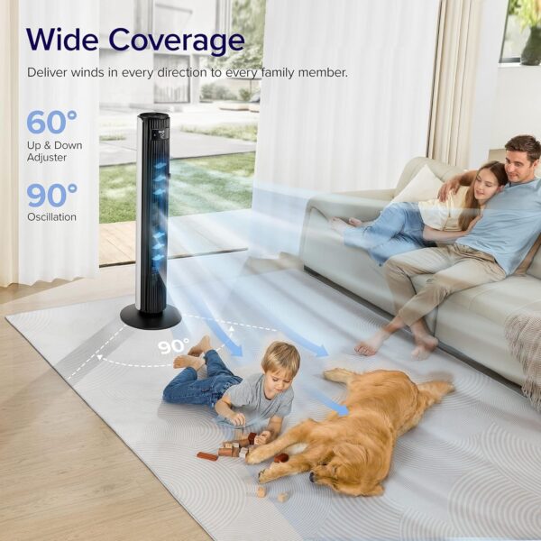 8dea496585d545cdbbba90f01ed5dde2 LEVOIT Tower Fan for Bedroom, Standing Fan that Blows Cold Air for Home, 28dB Quiet for Sleep, Remote, 90° Oscillation, 12H Timer, 25ft/s Velocity, 5 Speeds, 4 Modes, Bladeless 36 inch, White