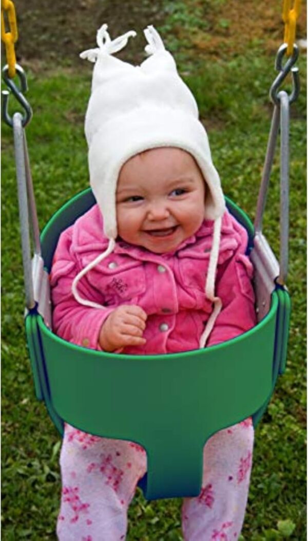 Eastern Jungle Gym Heavy-Duty High Back Full Bucket Toddler Swing Seat | Coated Swing Chains Fully Assembled | Green Swing Set Accessory