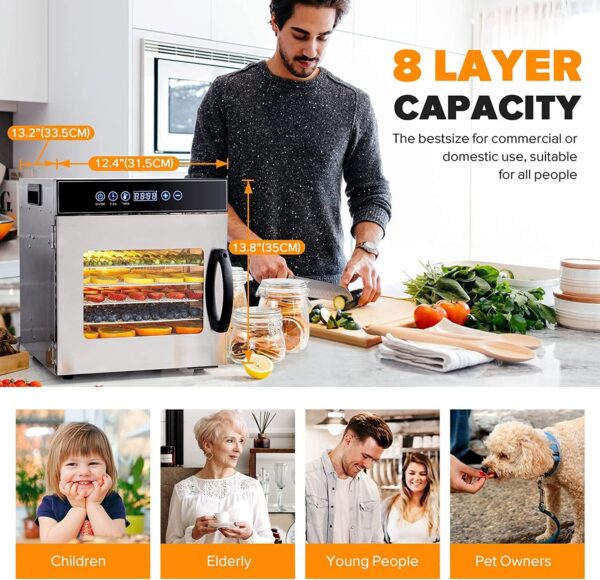 8e60df13c03b4433b2d5c299be3fdc40 Tray Food Dehydrator, Steel Fruit Dry Machine with 30 90∼C Adjustable Thermostat, 24hr Digital Timer