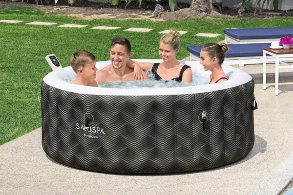 Bestway SaluSpa Miami EnergySense AirJet Inflatable Hot Tub Spa (71′′ x 26′′) | Portable Hot Tub with 2 Covers (1 Energy-Efficient Thermal Cover and 1 Standard Cover) | Fits Up to 2-4 Persons | Black