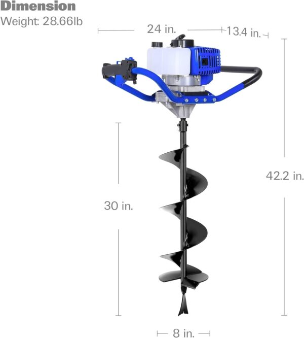 Post Hole Digger Gas Powered, 52cc 2.4 HP 2 Stroke Engine Earth Auger with 8′′ Drill Bit, EPA Compliant Post Hole Auger