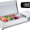 Refrigerated Condiment Prep Station, 135 W Countertop Refrigerated Condiment Station, with 2 1/3 Pans & 4 1/6 Pans, 304 Stainless Body and PC Lid, Sandwich Prep Table with Stainless Guard, ETL