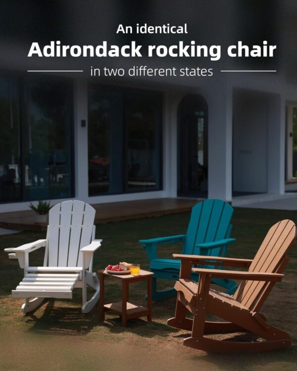 8edb02fecbb74582b494ab3b230a2dae Folding Adirondack Rocking Chair,4-in-1 Multifunctional Patio Chair with Retractable Ottoman, Outdoor Chair Wood Texture, Lawn Chair for Porch, Backyard, Pool(Grey)