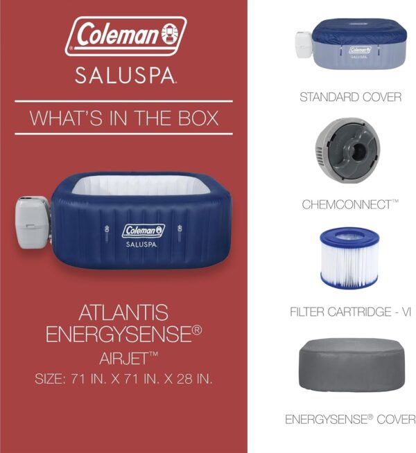 8f1c1d984f31422a9c930f002eeab281 4 to 6 Person Inflatable Hot Tub Square Portable Outdoor Spa with 114 Soothing AirJets and Insulated Cover, Gray-Coleman