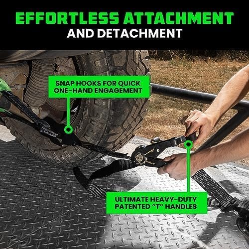8fdda891f9154da59707d1691dfac1cf Car Tie Down Straps for Trailers with J Hooks (4-Pack) – 2 Inch x 8 Feet (10,000lb Break Strength) – Heavy Duty T-Handle Car Hauler Tire Straps for Trailer & UTV with Axle Straps – Black