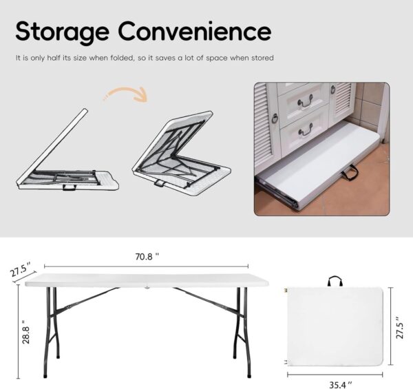 903b066c01d34616b9747fa98d277680 6FT Folding Table HDPE Foldable Table Banquet Surface Fold-in-Half Desk Utility for Working Meeting Parties, Picnic, Camping, Weddings, Catering, Garden Dining-White