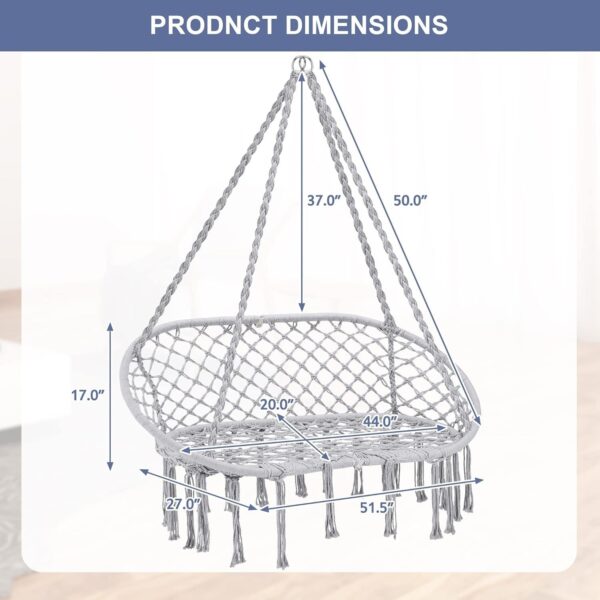 907d066c8a2d461c8916ed3f36936ff9 Hammock Chair Macrame Hanging Swing with Cushion,Hanging Cotton Ropes, Metal Frame, 450 lbs Capacity Indoor Outdoor, Patio, Balcony, Living,Deck, Yard, Garden(Double Swing) Beige
