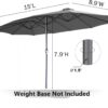15ft Patio Umbrella with Solar Lights, Large Double Umbrella Outdoor, Rectangle 180”x106” Umbrellas with 156 PCS LED Lights and Crank Handle for Backyard Deck Pool Shade in Black(1.9′′ Pole)