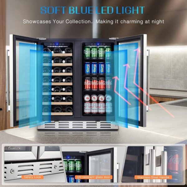 90c0e687f3ba4d0d8b70dadd0d9630e0 24 inch Wine Cooler, 46 Bottle – Dual Zone Built-in or Freestanding Fridge with Stainless Steel Reversible Glass Door, for Home, Kitchen, or Office.