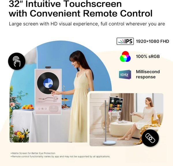 911598fe2aaf464d938f3a4f59f443ad 32-Inch Portable TV, 1080P FHD Rolling TV on Wheels with Rotatable Touch Screen, Android 13 OS, 8G RAM+128G Storage, Built-in Battery, Full Swivel Rotation, Voice Remote