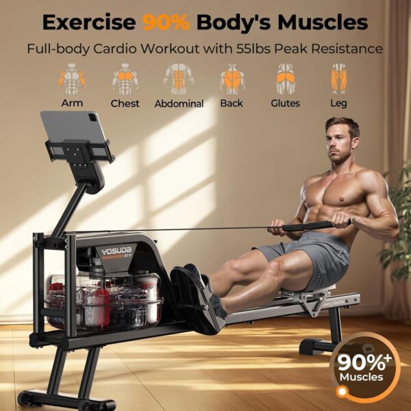 9199da8adc5f46ae990c637997599961 Magnetic/Water Rowing Machine 350 LB Weight Capacity – Foldable Rower for Home Use with Bluetooth, App Supported, Tablet Holder and Comfortable Seat Cushion