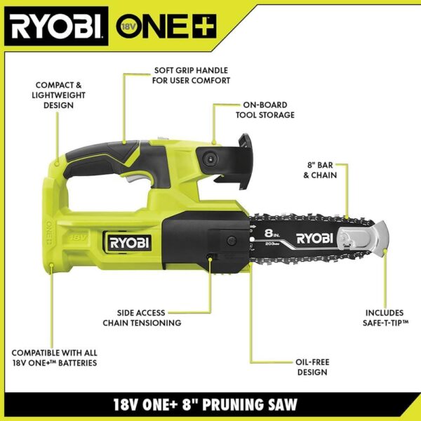 91aa7bedca25462487653f605dd6f0a7 ONE+ 18V 8 in. Battery Pruning Chainsaw (Tool Only) P5452BTL