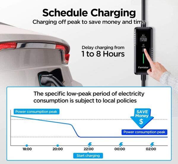 Level 2 & Level 1 EV Charger, 16Amp 110-240V Portable J1772 Electric Car Charger with Adjustable Amp Delayed Timer 25ft Long Cord