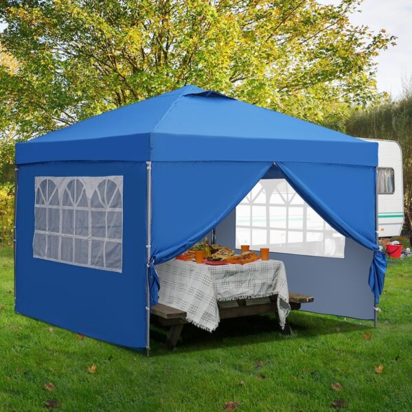 91ec34b8ea194c2c8c92e052d34bda82 GDY 10×10 Pop Up Canopy Tent, Outdoor Canopy Tent, Patio Tent,Commercial Instant Gazebos,4 Sidewalls, Portable Shelter Canopies, with 4 sandbags, Blue.