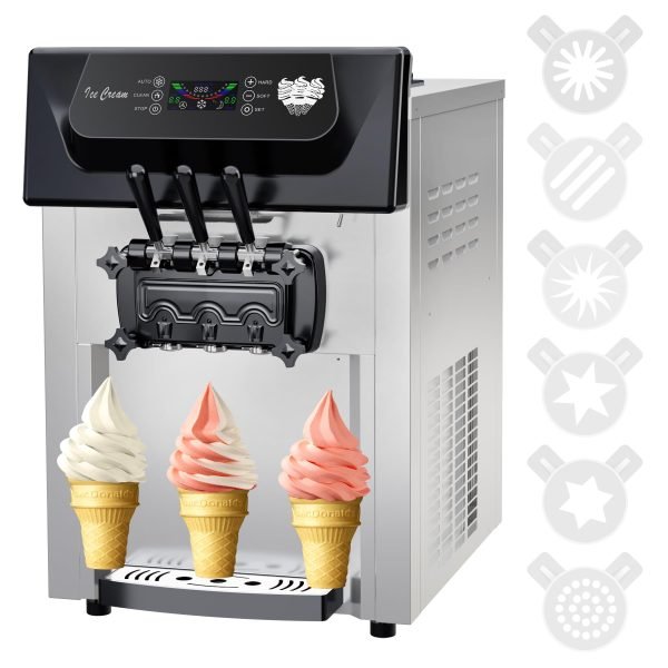 9210d778c4634b4bb2132f0904e52dd1 2200W Commercial Ice Cream Machine, 3 Flavor Soft Serve Ice Cream Machine, 5.3-7.4 Gal/Hr, with LCD Touch Screen, Automatic Cleaning, High Productivity for Home Snack Bar & Restaurants