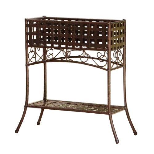92656fb8fef34e5b9a405f233cc405b0 Elevated Wrought Iron Metal Plant Planter Stand in Bronze
