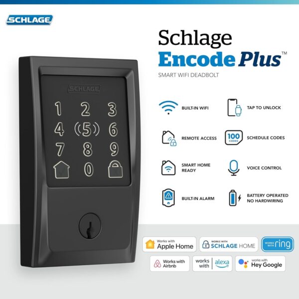 92c671b1e3f3444a9011bca8562626ee Encode Plus Smart Wi-Fi Lock for Front Door, Keyless Entry Deadbolt, Unlock with Apple Watch, Built-in WiFi and App Control, Easy Install, Alexa & Apple HomeKit Compatible, Matte Black