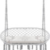 Hammock Chair Macrame Hanging Swing with Cushion,Hanging Cotton Ropes, Metal Frame, 450 lbs Capacity Indoor Outdoor, Patio, Balcony, Living,Deck, Yard, Garden(Double Swing) Beige