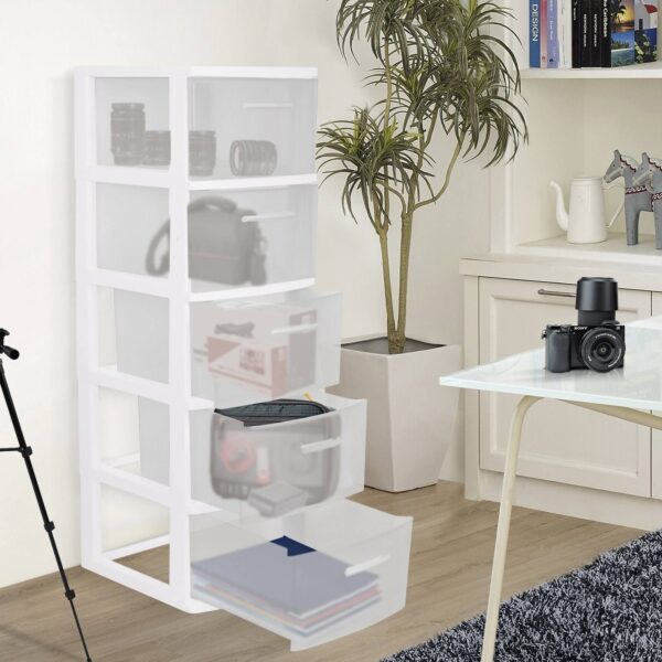 5-Drawer Plastic Storage Unit with Clear Drawers in White (2 Pack)