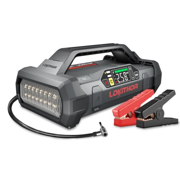 93a380d3280848bc82c445bc133e5d0c Starter with Air Compressor, 1500Amp 12V Portable Car Battery Booster Pack for Upto 7.0L Gas or 4.5L Diesel, 150 PSI Tire Inflator with Digital Screen, 24 Months Ultra-Long Standby