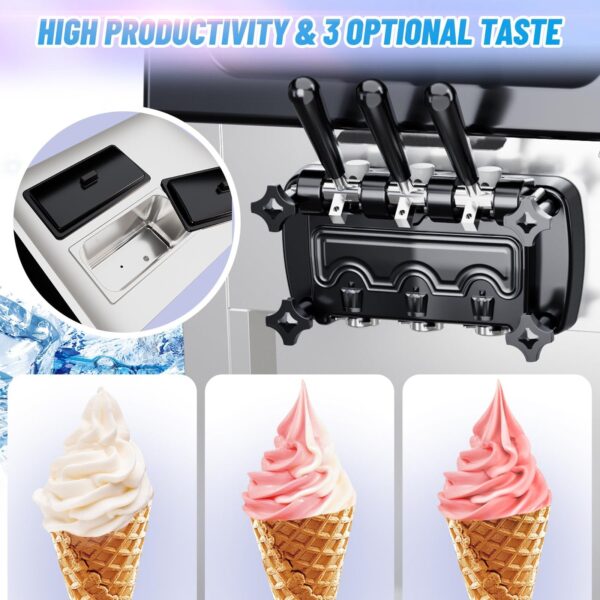 93da21f77c674a839891d38315705a77 2200W Commercial Ice Cream Machine, 3 Flavor Soft Serve Ice Cream Machine, 5.3-7.4 Gal/Hr, with LCD Touch Screen, Automatic Cleaning, High Productivity for Home Snack Bar & Restaurants