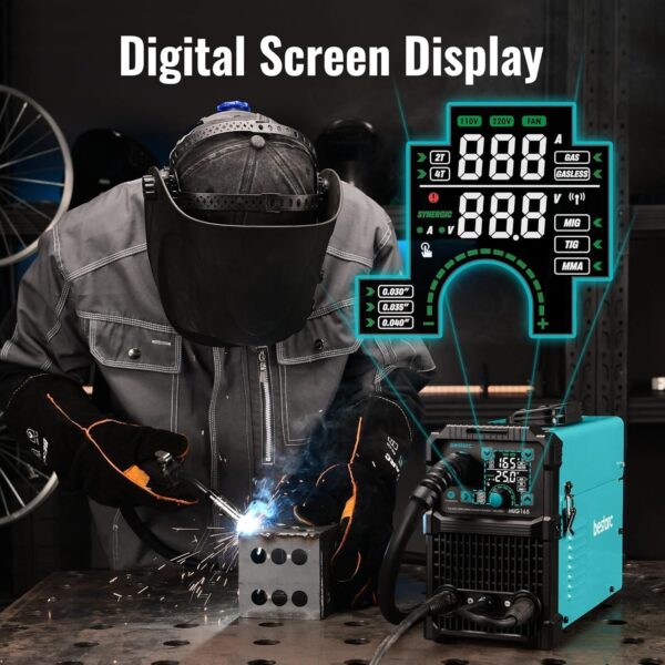 940f36ef4a4f469cb39145771b6c0d15 145A MIG Welder, 110V/220V Dual Voltage Gas/Gasless Flux Core MIG Welder/Lift TIG/Stick 3 in 1 Synergic MIG145 9GEN Welding Machine, Flux/Solid Welder Digital Screen Display