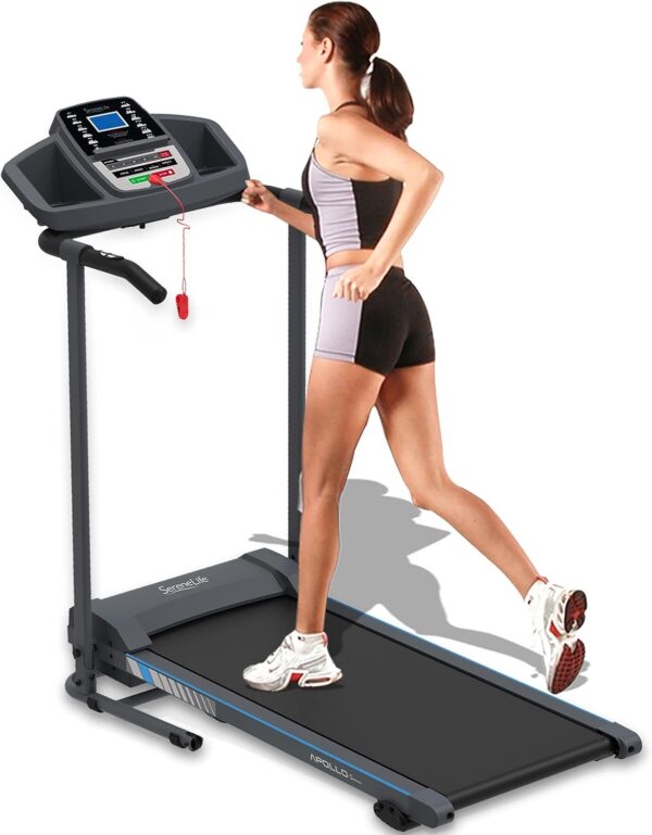 SereneLife Folding Treadmill – Foldable Home Fitness Equipment with LCD for Walking & Running – Cardio Exercise Machine – Preset and Adjustable Programs – Bluetooth Connectivity