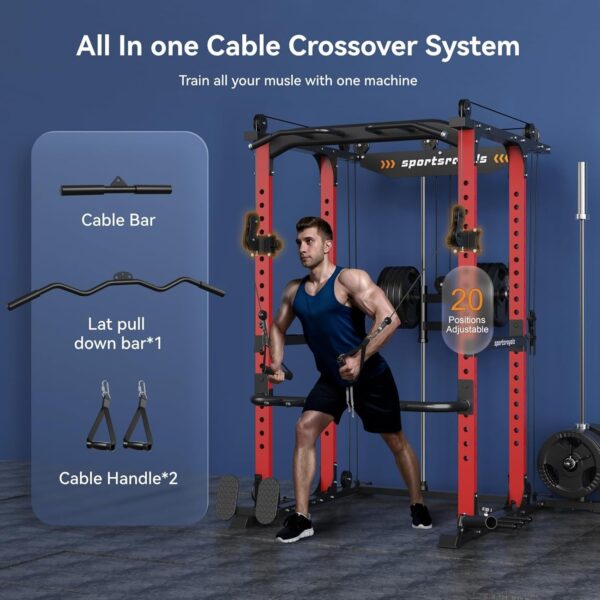 9470bcd2014043beb03e79b6c63e3c38 Sportsroyals Power Cage,1600lbs Multi-Function Power Rack with Adjustable Cable Crossover System and More Training Attachment, Weight Cage for Home Gym