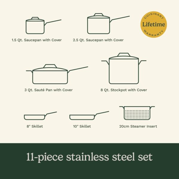 11-Piece Cookware Set, Chef’s Classic Stainless Steel Collection 77-11G