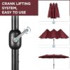 15 ft Large Patio Umbrella with Solar Lights Double-Sided Outdoor Rectangle Market Umbrellas with 36 LED Lights/Base Included/Easy Crank for Patio Garden Yard Pool Lawn, Brown