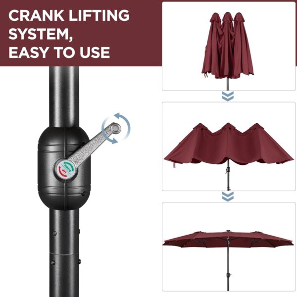 94965c48090d4488ab166c1d37ad69d6 15 ft Large Patio Umbrella with Solar Lights Double-Sided Outdoor Rectangle Market Umbrellas with 36 LED Lights/Base Included/Easy Crank for Patio Garden Yard Pool Lawn, Brown
