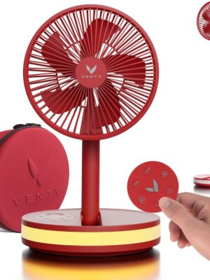 VENTY Portable Fan – Wireless Battery Operated Fan – 4 Speeds – LED Lighting – Carry Case & Remote Control – Cruise Travel – Outdoor Travel RV Power Bank With USB-C Port (Black with Case)