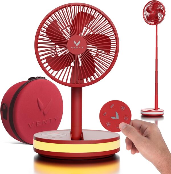 94981ba148804190913d1cd96f8387de VENTY Portable Fan – Wireless Battery Operated Fan – 4 Speeds – LED Lighting – Carry Case & Remote Control – Cruise Travel – Outdoor Travel RV Power Bank With USB-C Port (Black with Case)