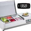 Refrigerated Condiment Prep Station, 135 W Countertop Refrigerated Condiment Station, with 2 1/3 Pans & 4 1/6 Pans, 304 Stainless Body and PC Lid, Sandwich Prep Table with Stainless Guard, ETL