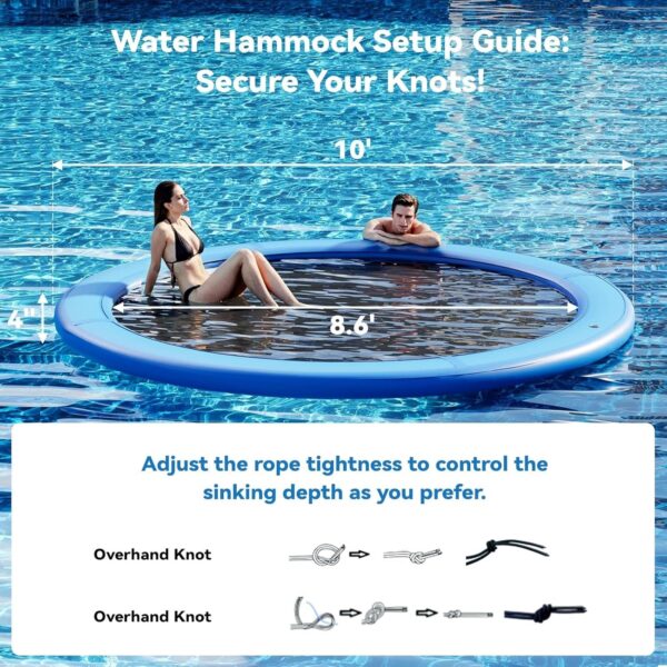 955142deaa9a4cbebda85b5017140302 Round Inflatable Floating Dock, Sunchill Float Ring, Hammock Tanning Pool with 4in Woven Fabric, Manual Pump for 1-2 Min Quick Inflate/Deflate, Fits 2-8, Ideal for Lakes, Pools, Oceans